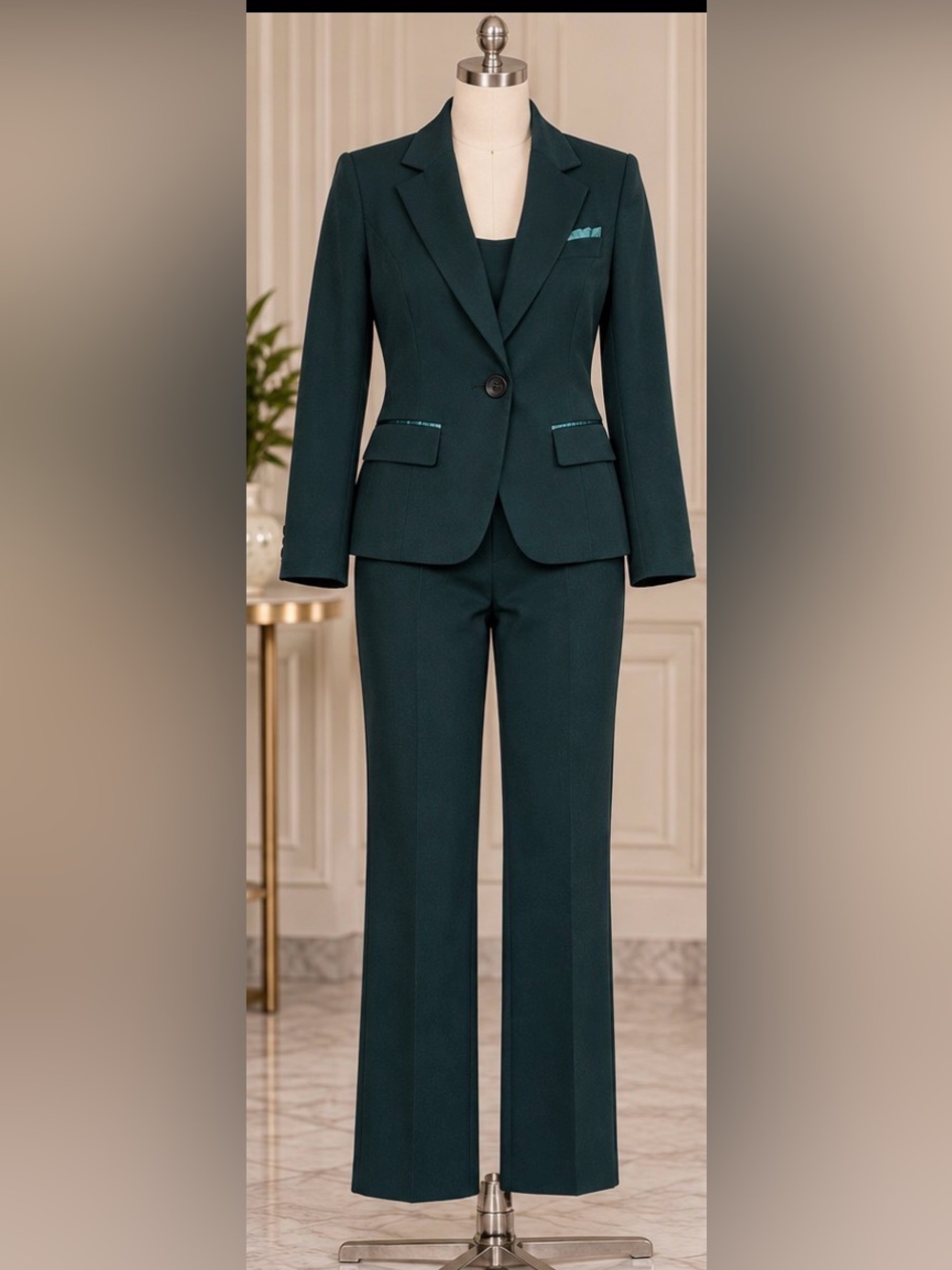 Kelyaa Teal Green 2-Piece Pantsuit Blazer & Trousers – Size XS